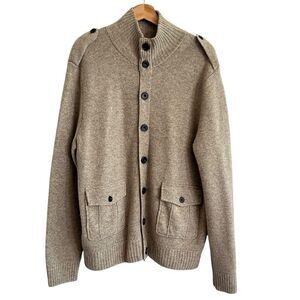 GAP Mens 100% Wool Cardigan Sweater Size L Button Up Academia Preppy Old Money